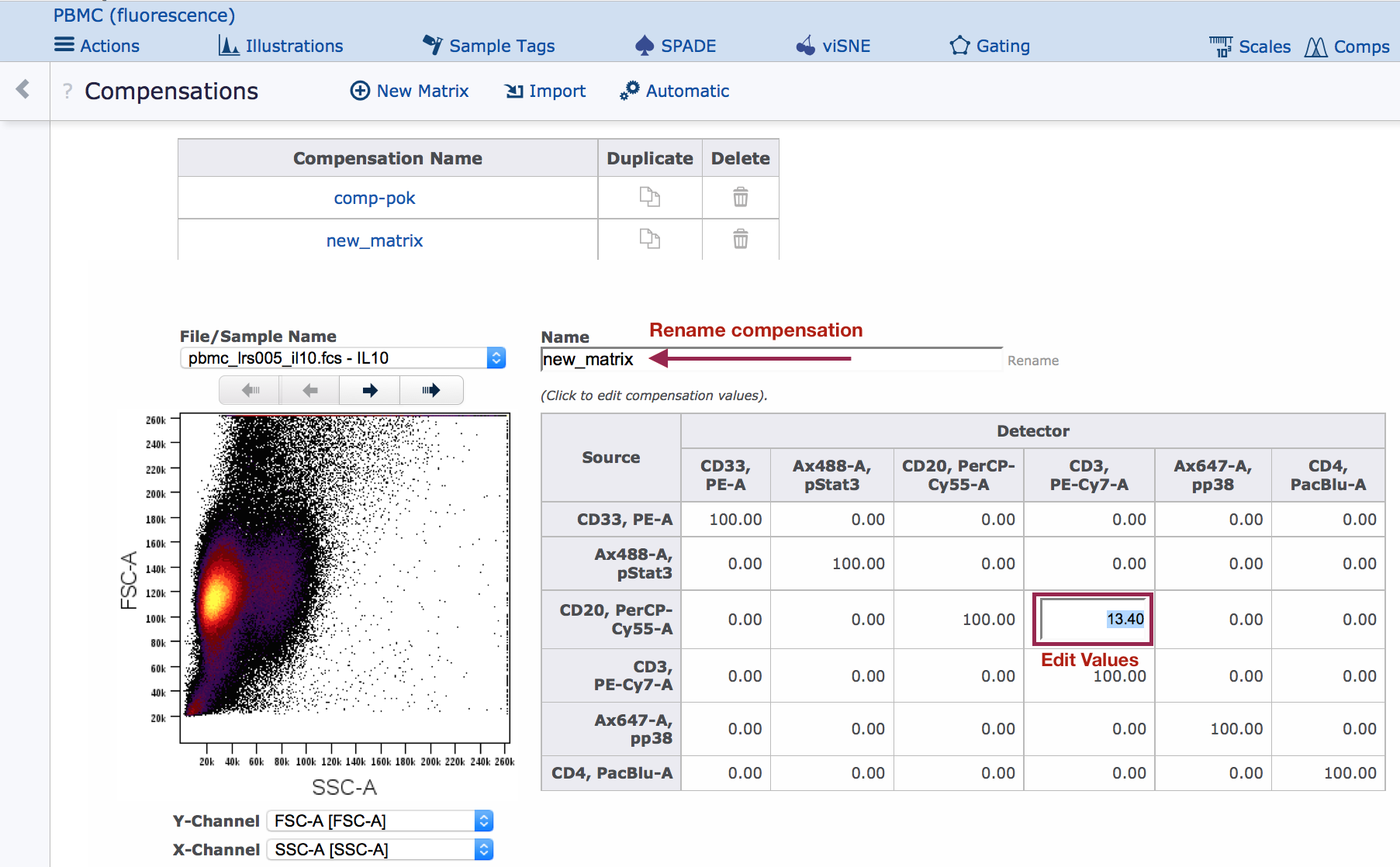 flowjo compensation matrix import